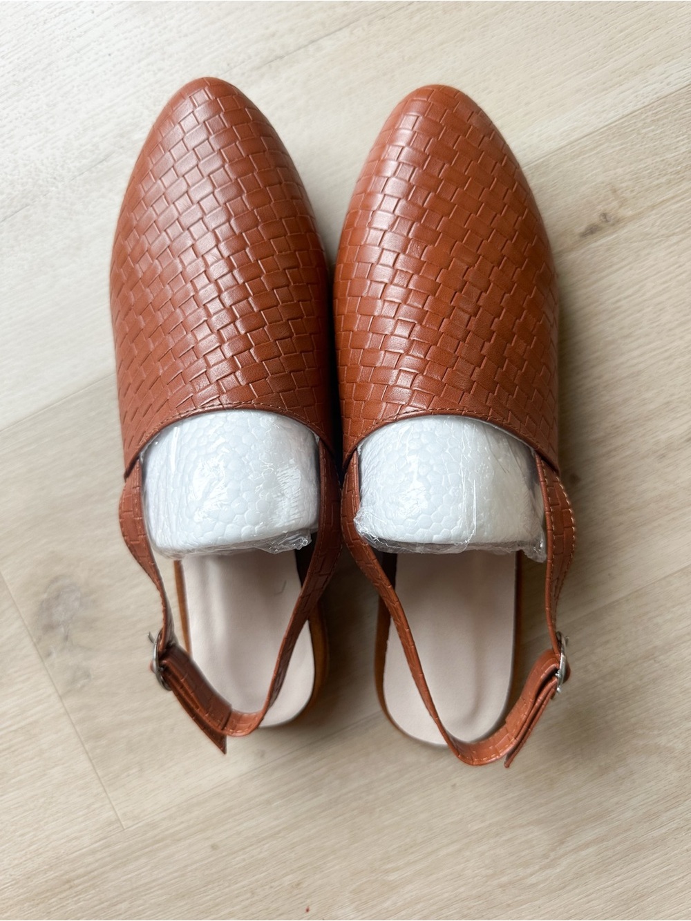 New Brown Woven Slingback Mule Flats